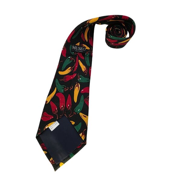 Mens Museo Handmade Chili‎ Pepper Tie Black Multicolor Polyester Made In Korea - Picture 3 of 8